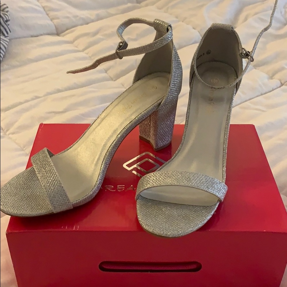 Silver glitter chunk heels
